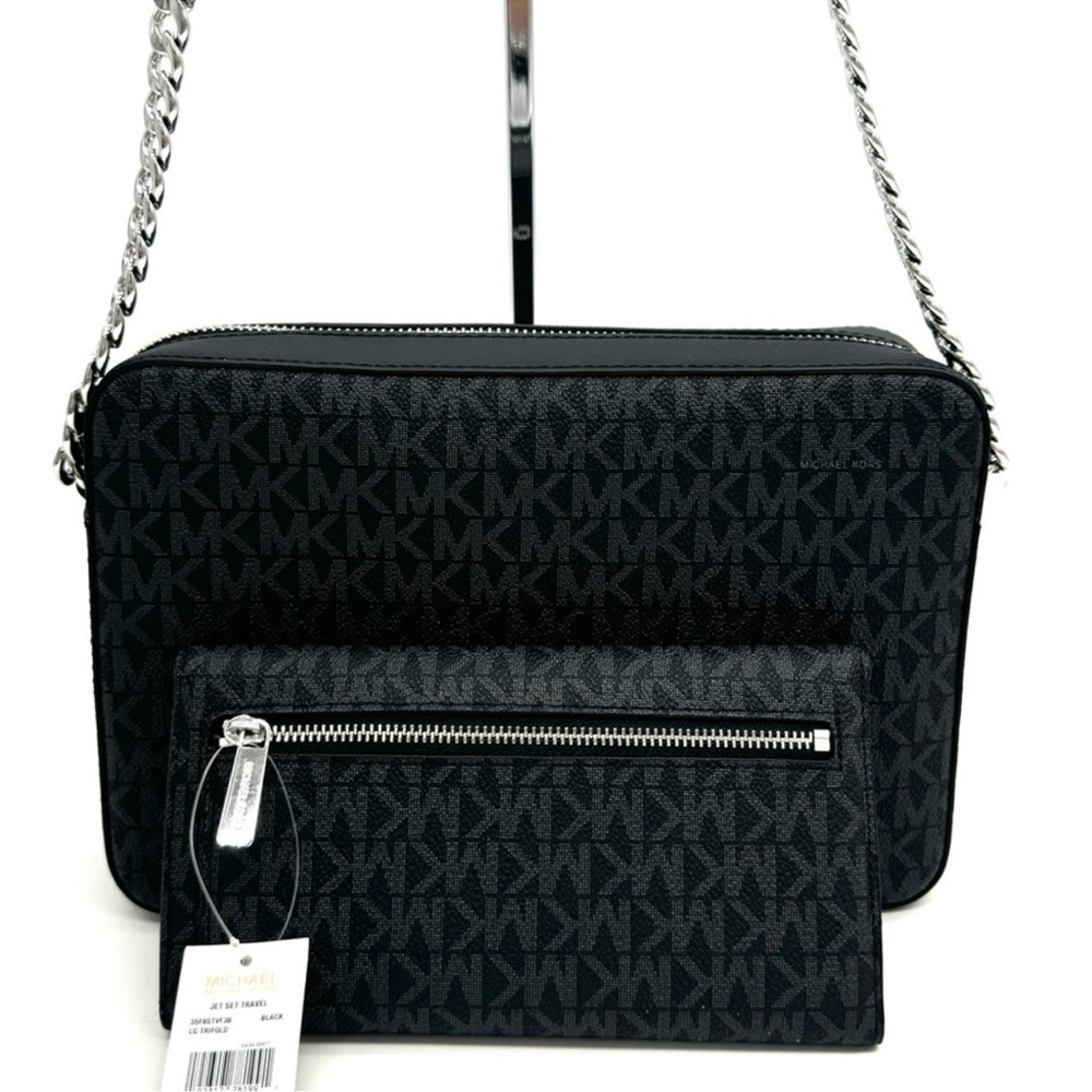 Michael Kors Large Jet Set Item EW Crossbody Bag Black Signature - Picture 5 of 11
